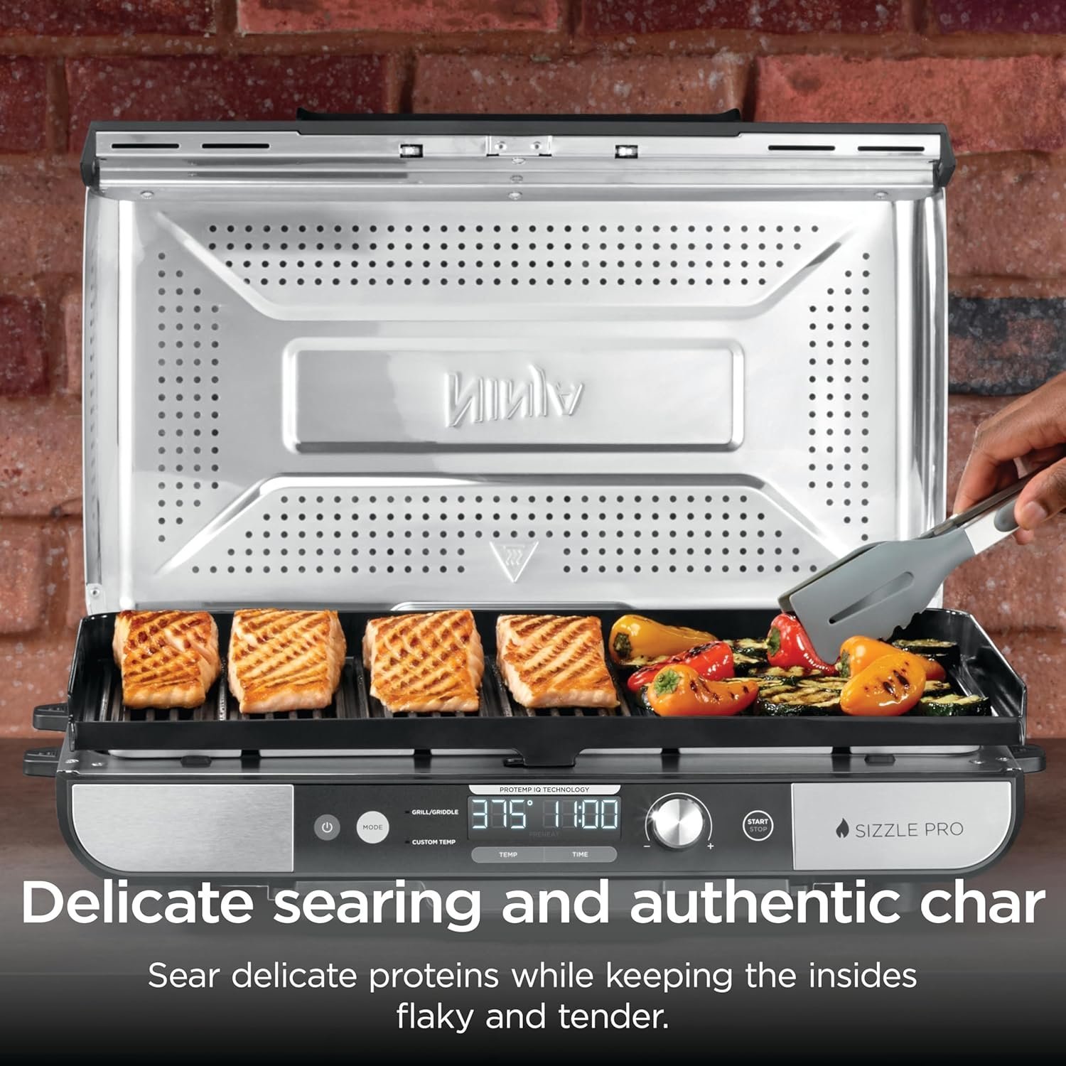Ninja Sizzle Pro XL Indoor Grill & Flat Plate – Non-Stick Ceramic Plates, Detachable Lid, Grease Catch & Recipe Guide (Silver/Black GX101UK) - Image 6