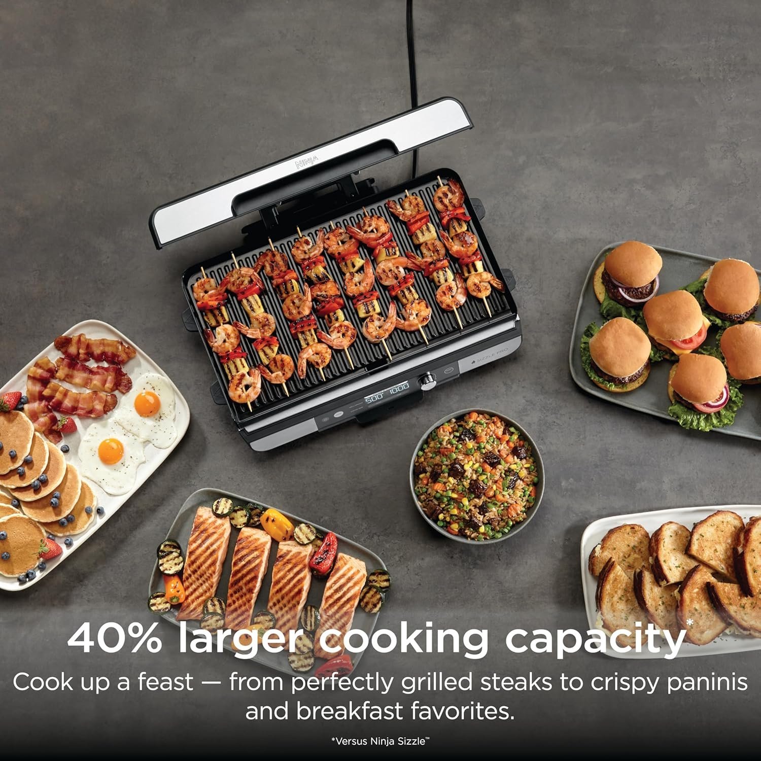 Ninja Sizzle Pro XL Indoor Grill & Flat Plate – Non-Stick Ceramic Plates, Detachable Lid, Grease Catch & Recipe Guide (Silver/Black GX101UK) - Image 11