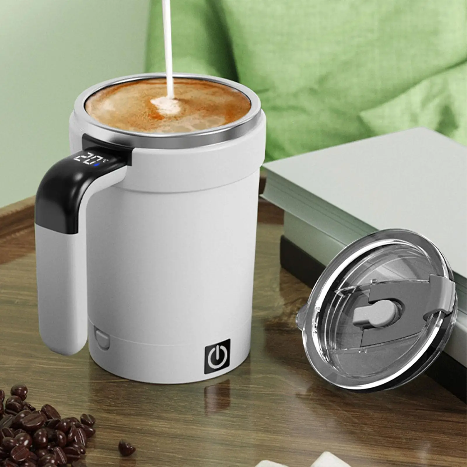 Automatic Stirring Coffee Cup. Rechargeable Automatic Stirring Cup with Temperature Display. Drinking Cup Lid with Straw. Suitable for Coffee. Tea and Hot Chocolate - Image 5