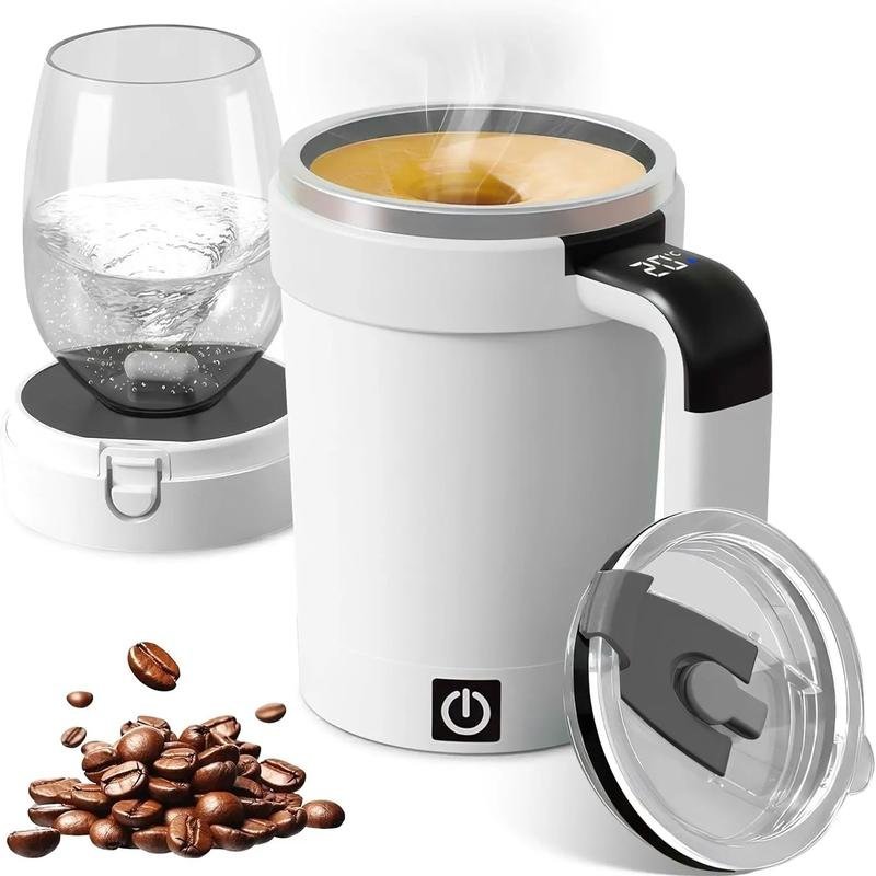 Automatic Stirring Coffee Cup. Rechargeable Automatic Stirring Cup with Temperature Display. Drinking Cup Lid with Straw. Suitable for Coffee. Tea and Hot Chocolate